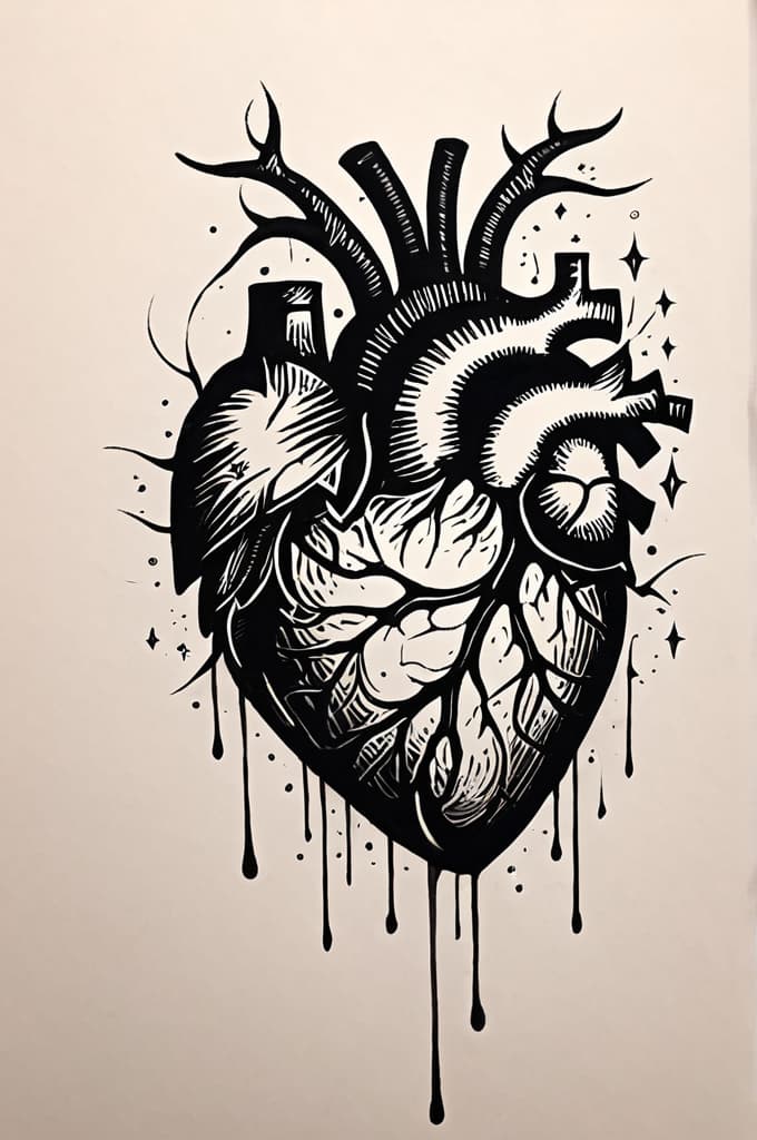  heart and mind connecting through music and a battery charging (half chaged), (tattoo sketch:1.25), drawing