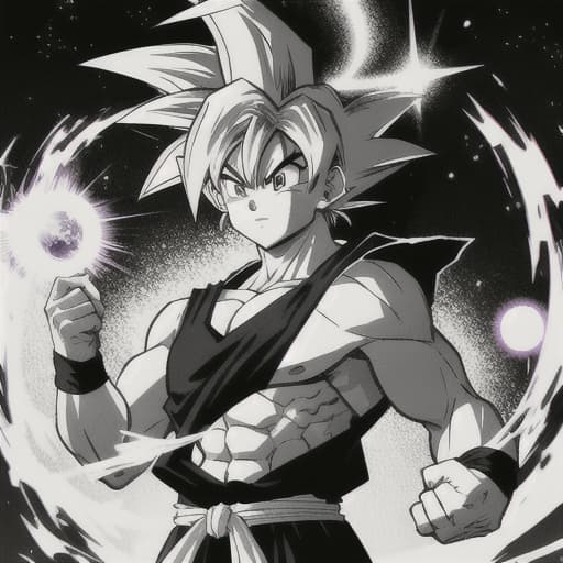  goku art with little touch of fantasy black and white