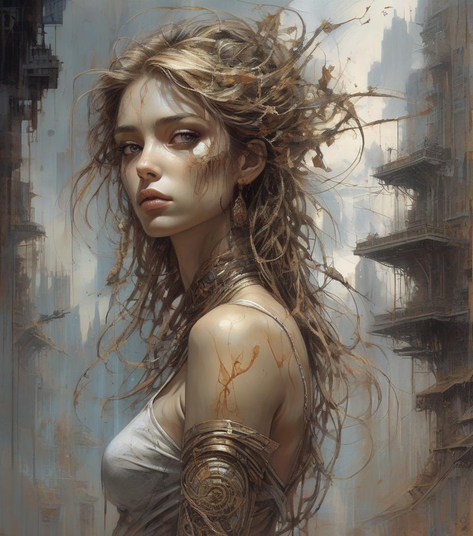  illustration representing a young woman, in a dynamic composition, random pose, the scene must present an unhealthy atmosphere in the style of luis royo, very detailed portrait mixing the fantastic muscular realism of boris vallejo, combining the artists carne griffiths, wadim kashin, jose royo, harrison fisher, brian froud and jeremy mann, ilya repin style vaporwave painting, epic setting, masterpiece, intricate art, intricate details, matte movie poster painting, golden ratio, trending on cgsociety, incredibly detailed and incredibly beautiful