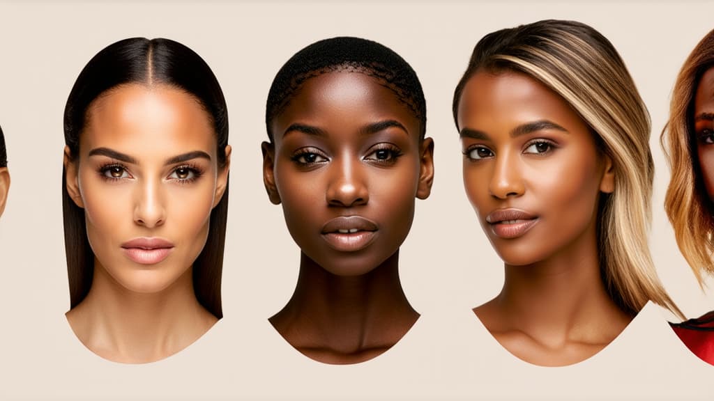  different beauty. set of different female heads on light background. different races and nationalities. ar 16:9, (natural skin texture), highly detailed face, depth of field, hyperrealism, soft light, muted colors