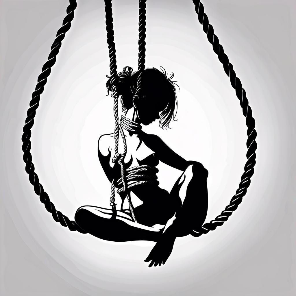  logo, shibari girl, girl in ropes, silhouette, black white, sitting