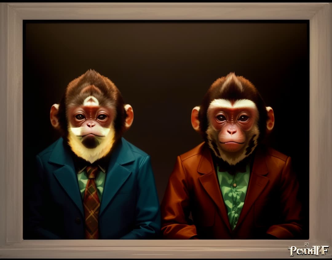  two monkeys on television, , hyperrealistic, high quality, highly detailed, perfect lighting, intricate, sharp focus, f/1. 8, 85mm, (centered image composition), (professionally color graded), ((bright soft diffused light)), trending on instagram, HDR 4K, 8K