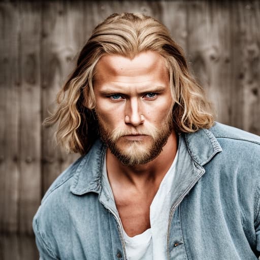 portrait+ style Viking actor blonde hunk dude face