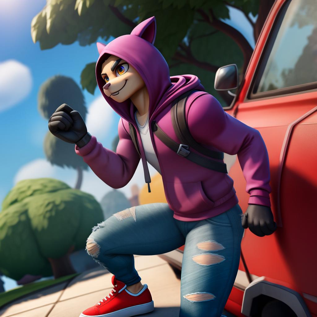  Evil hacker (Fortnite), full body, hoodie, gloves, jeans, sneakers, open eyes, masterpiece, 4k, fine details,