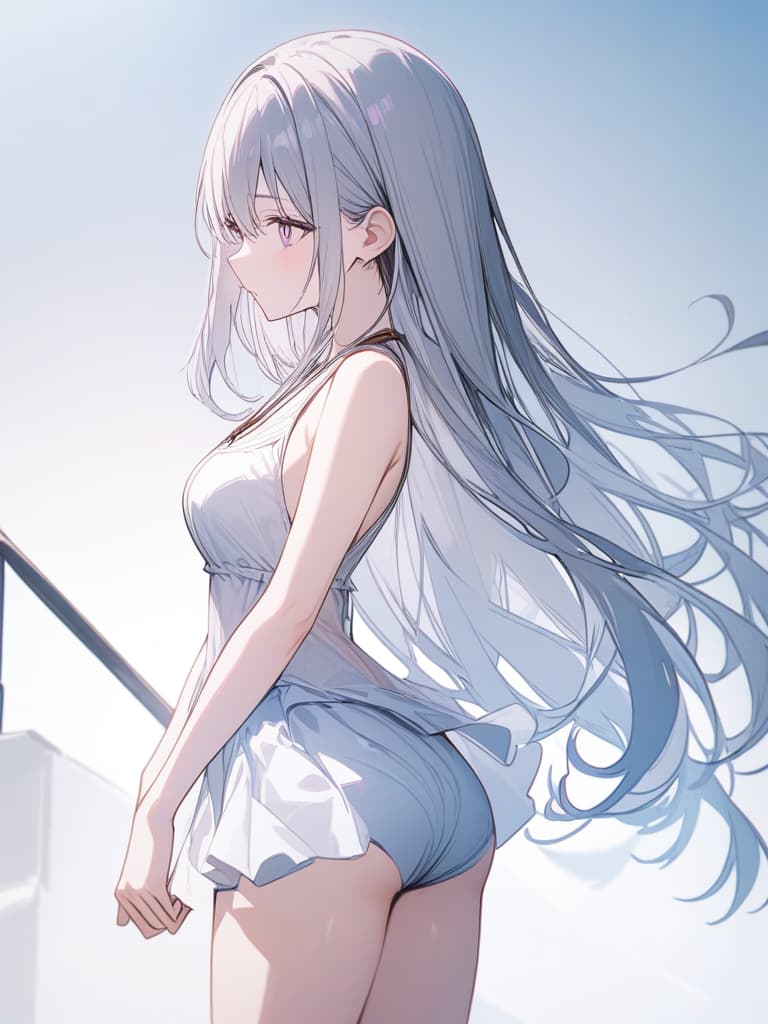  gray hair, long hair, light purple eyes, swimwear, whole body, masterpiece, best quality,8k,ultra detailed,high resolution,an extremely delicate and beautiful,hyper detail