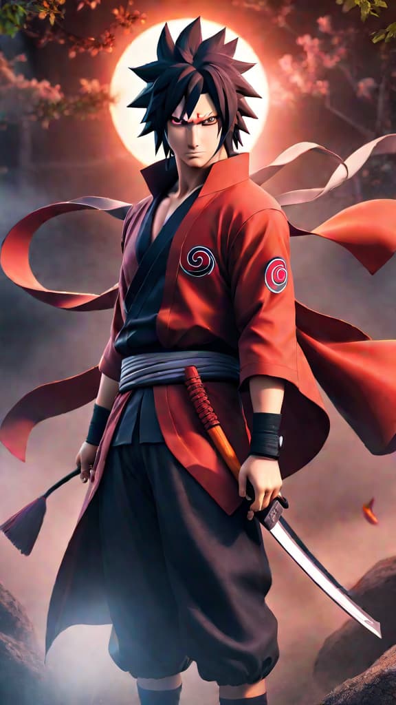  anime art: sasuke uchiha's eternal mangekyō sharingan, the strongest in the uchiha clan's history. hyperrealistic, full body, detailed clothing, highly detailed, cinematic lighting, stunningly beautiful, intricate, sharp focus, f/1. 8, 85mm, (centered image composition), (professionally color graded), ((bright soft diffused light)), volumetric fog, trending on instagram, trending on tumblr, HDR 4K, 8K