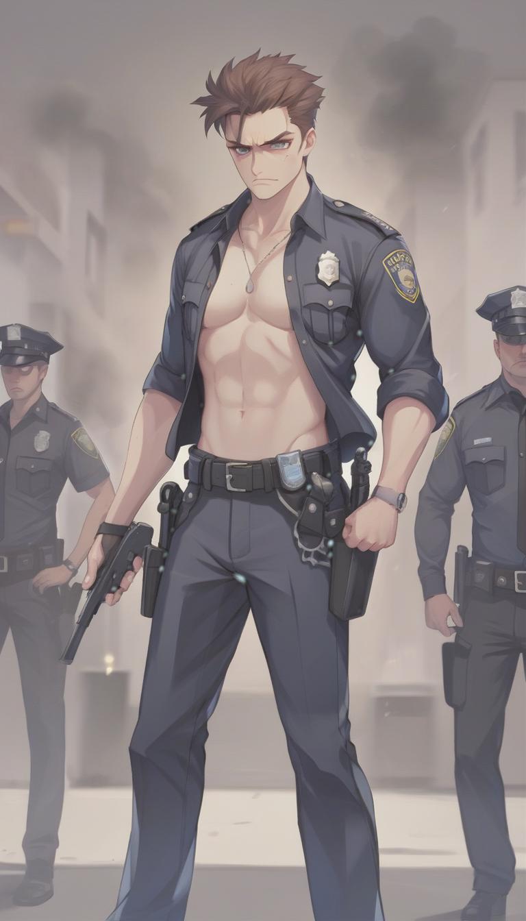  edgy police , fit and lean, , angry, tom