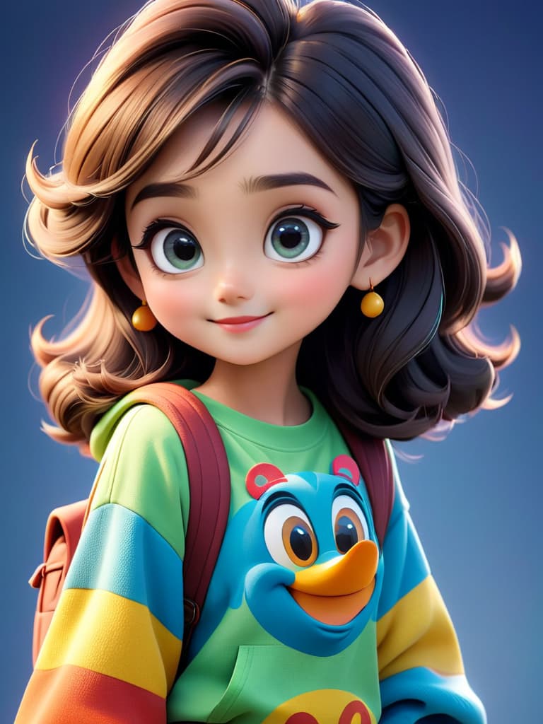  young , cute, cartoon style, , big eyes, smiling, colorful outfit, pose, simple design, digital ilration, disney animation, pixar movies, vint colors, high resolution, detailed, 4k, raw photo.