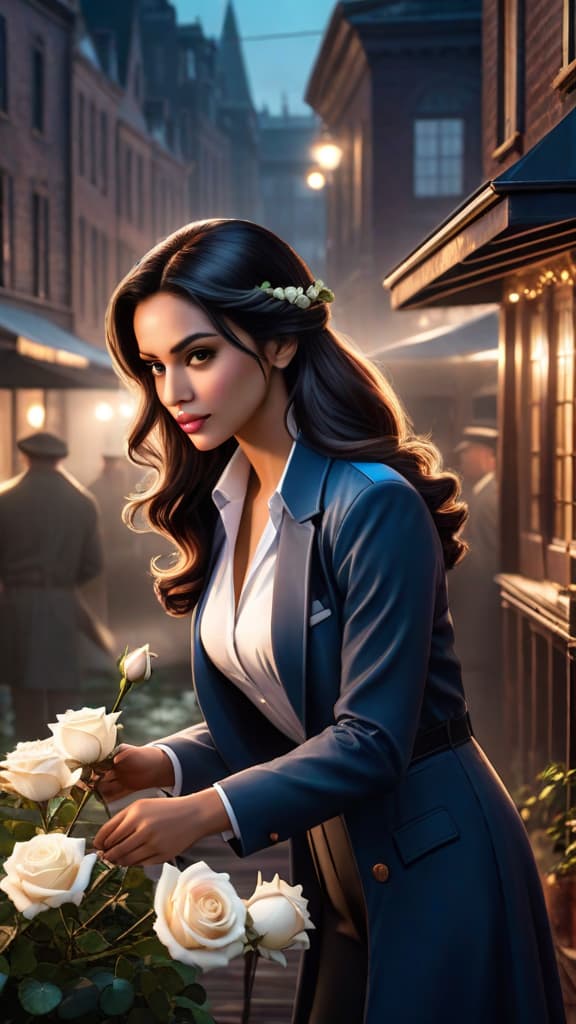  detective priya sharma finds a white rose and a note saying "catch me if you can" in moonlit dock. hyperrealistic, full body, detailed clothing, highly detailed, cinematic lighting, stunningly beautiful, intricate, sharp focus, f/1. 8, 85mm, (centered image composition), (professionally color graded), ((bright soft diffused light)), volumetric fog, trending on instagram, trending on tumblr, HDR 4K, 8K