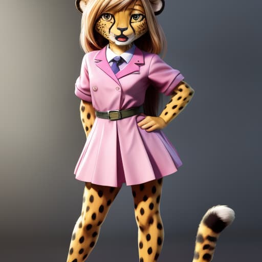  Female Cheetah anthromorph, young, , , mini-, uniform, pink , clroom, full body, open eyes, masterpiece, 4k, fine details,