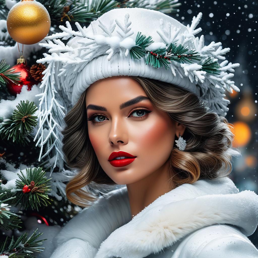  (masterpiece), 8k, uhd, hdr, best quality, close up, portrait, fashion model, snow maiden, jeremy mann, carn griffiths, norman rockwell against the backdrop of a decorated christmas tree. portrait, art, realistic art, digital illustration, bright rich colors, watercolor, oil paints, alcohol ink, black background, antonio mora, andre kohn, arthur bordalo, bob ringwood, benedik bana,