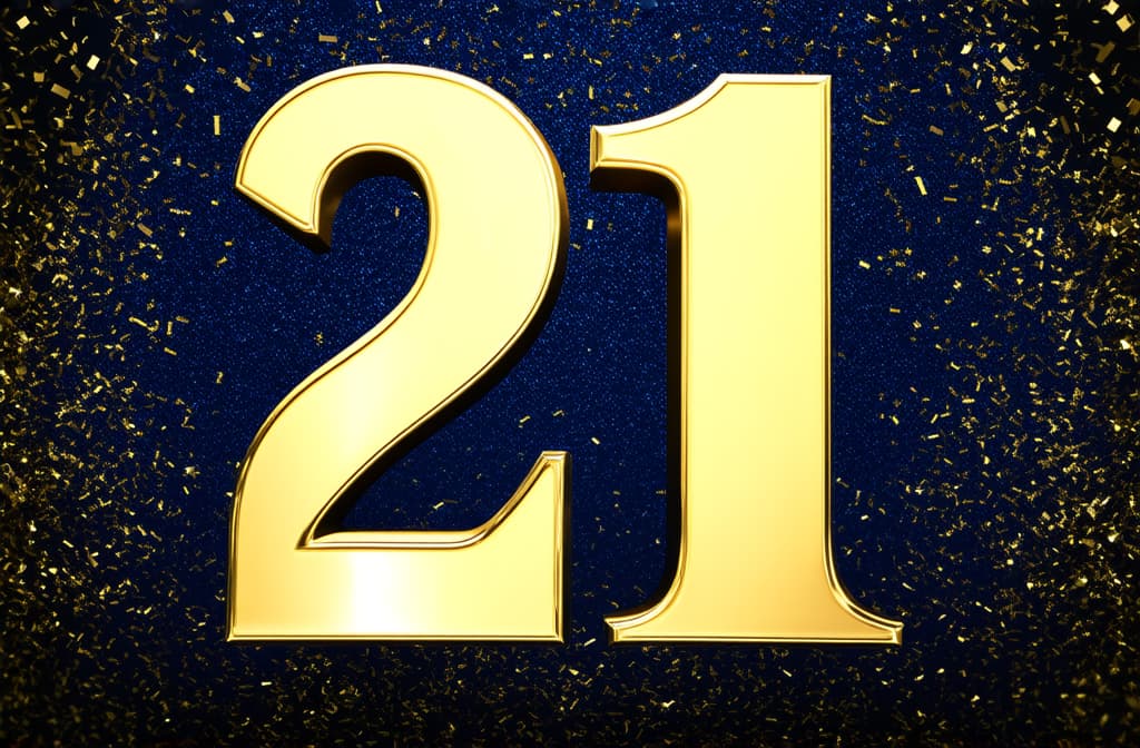  single 3d number "21" on solid background, confetti falling ar 3:2 {prompt}, maximum details