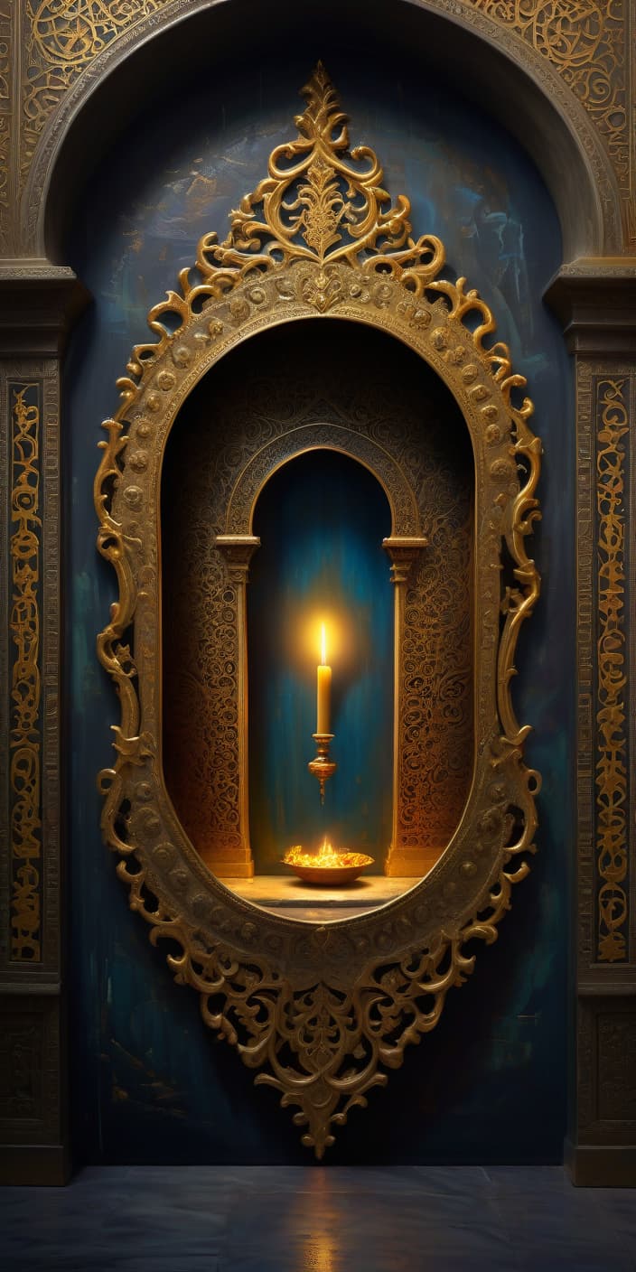  (mystery: 1.6) text. the text of "mystery" reads well. (oil painting: 1.5). large keyhole on a dark background with texture gold baroque patterns, ornaments. the keyhole shows: (turkish harem) 16th century. beautiful, vivid fantasy. high quality and detail., hkmagic, glowneon