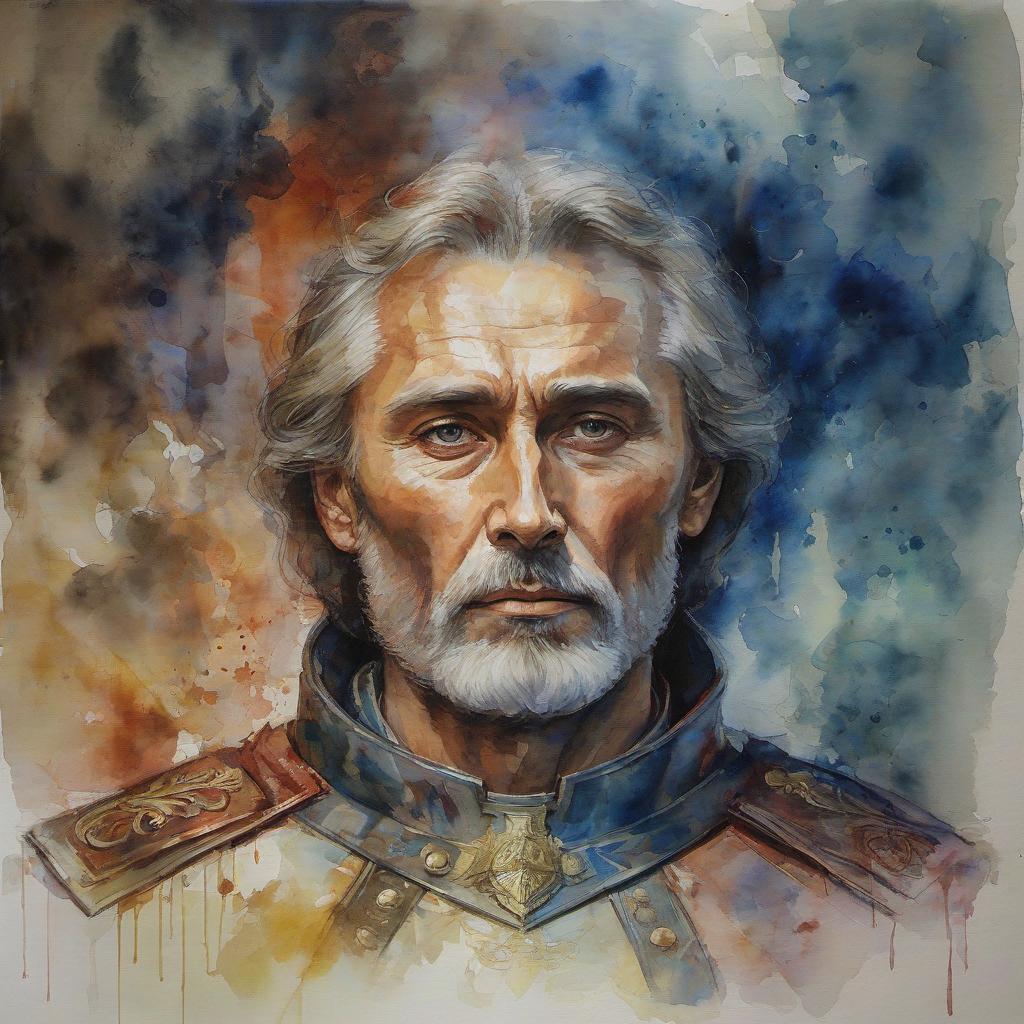  watercolor painting a russian hero with a kind human face whose main superpower is the combination of two energies of the law and the energy of life, through this, the successful implementation of the plan is combined . vibrant, beautiful, painterly, detailed, textural, artistic