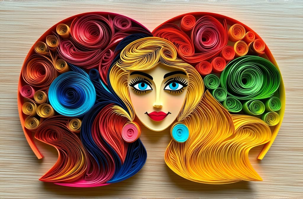  different beauty. women's heads of different nationalities. in quilling style. ar 3:2 {prompt}, maximum details