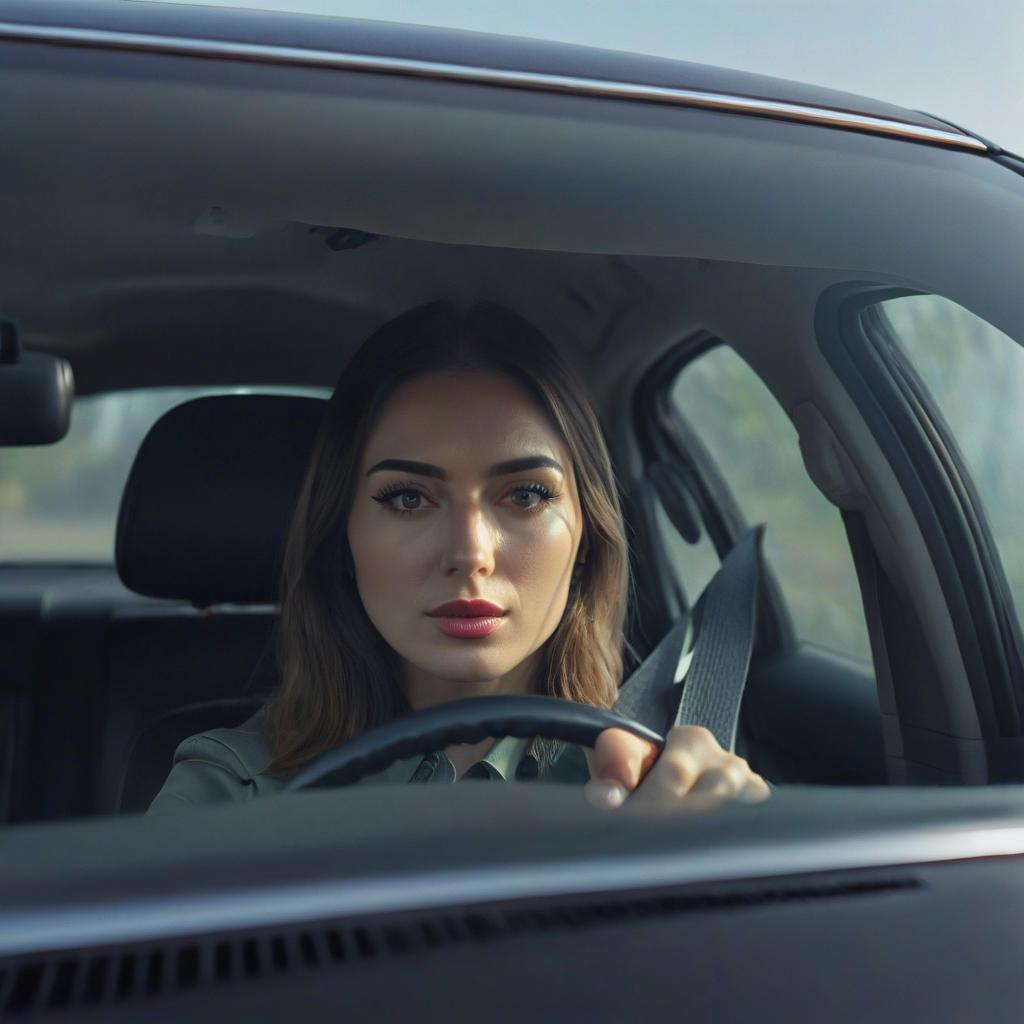  the picture from the driver ' s face in the car is visible, film photography style hyperrealistic, full body, detailed clothing, highly detailed, cinematic lighting, stunningly beautiful, intricate, sharp focus, f/1. 8, 85mm, (centered image composition), (professionally color graded), ((bright soft diffused light)), volumetric fog, trending on instagram, trending on tumblr, HDR 4K, 8K