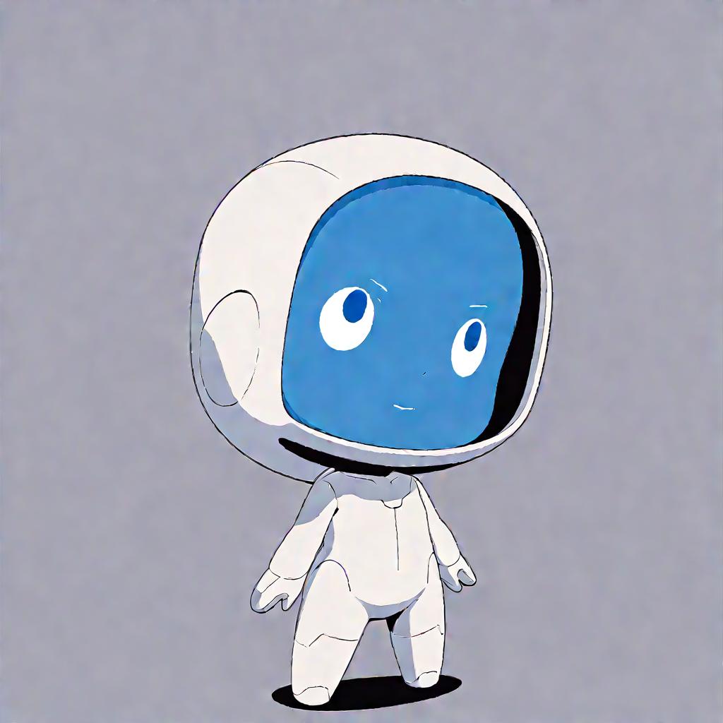  a white cute robot with blue face,a clean and crisp anime illustration with bold outlines, smooth shading,cell shaded, crisp ,flat colors, and a minimalistic background.