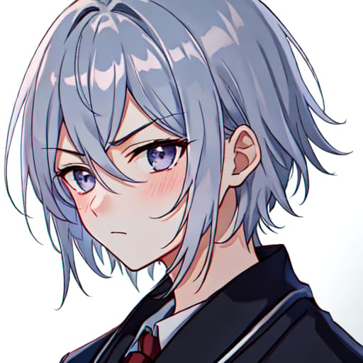  ((((masterpiece)))), best quality, very high resolution, ultra detailed, in frame, student, high school student, young man, silver hair, silver eyes, short hair, expressionless, emotionless, stoic, serious, poker face