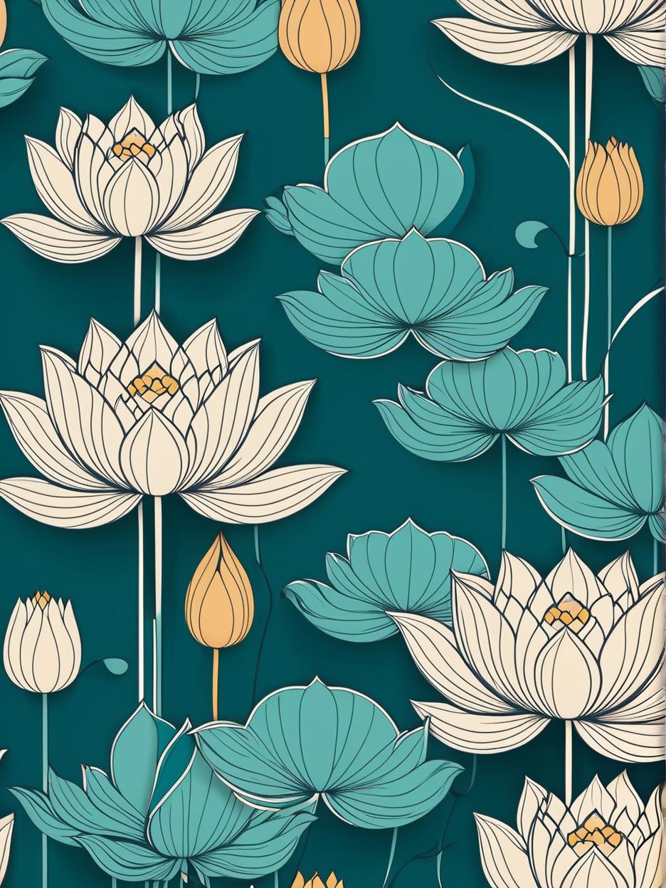  minimalism, lotus flowers wall paper pattern, abstract, simple geometic shapes, hard edges, sleek contours, minimalism