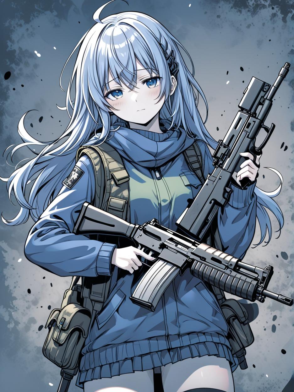  manga artwork nagi from blue lock with a ak 47 on hands. manga artist. manga, highly emotional. best quality, high resolution