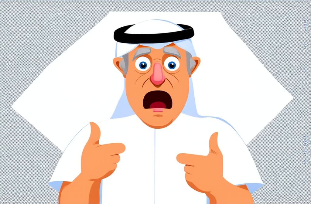  shocked surprised arabian senior man isolated on white background, funny cartoon illustration ar 3:2 {prompt}, maximum details