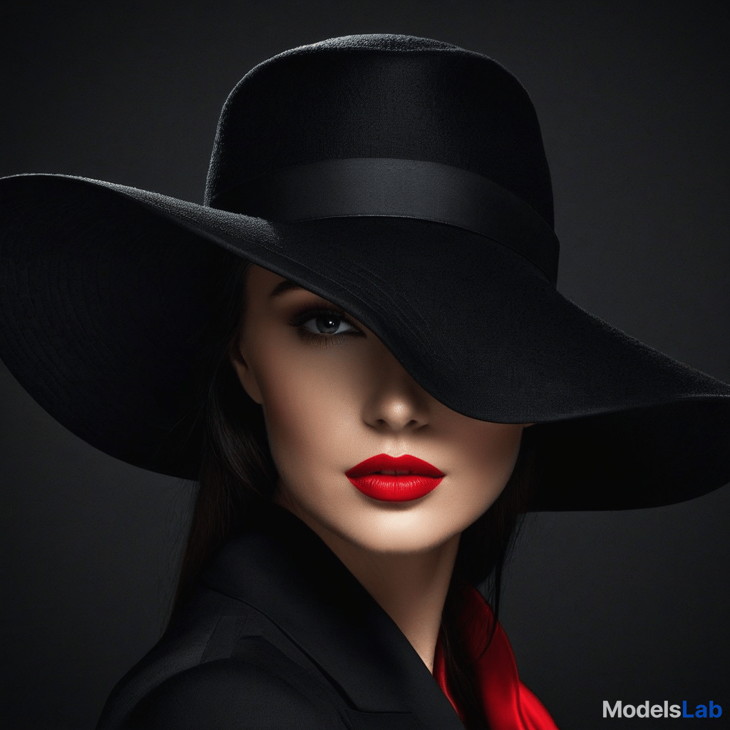  line art drawing close up of a woman in a black hat, on a dark background, vector graphics, author kuno veeber, computer graphics on trend, digital art, laurie earley,, elegant oil painting, red cloth, parted lips, stunning, 1024 pixel profile photo, glamorous . professional, sleek, modern, minimalist, graphic, line art, vector graphics