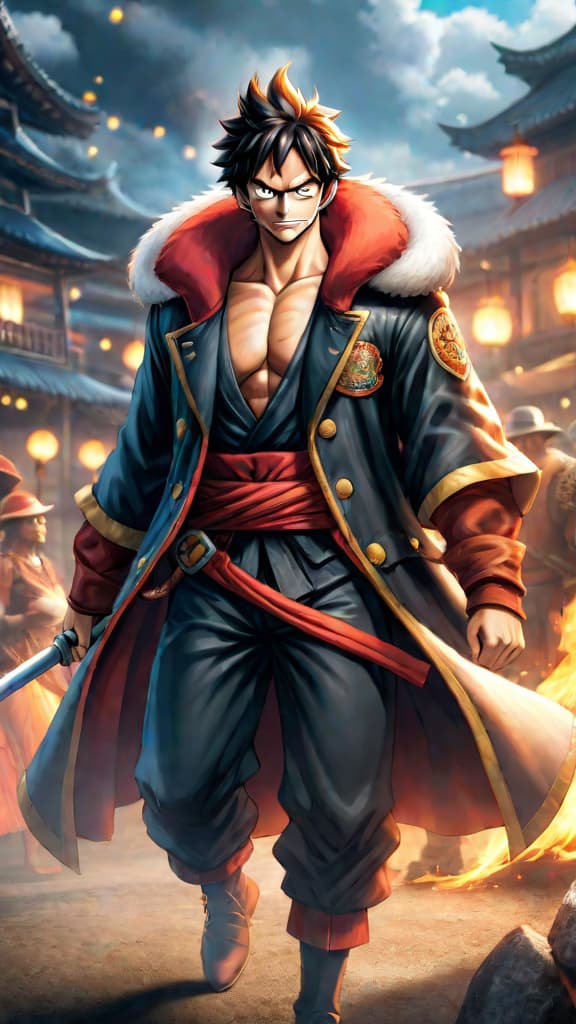  anime art: monkey d. dragon, leader of the revolutionary army in one piece. hyperrealistic, full body, detailed clothing, highly detailed, cinematic lighting, stunningly beautiful, intricate, sharp focus, f/1. 8, 85mm, (centered image composition), (professionally color graded), ((bright soft diffused light)), volumetric fog, trending on instagram, trending on tumblr, HDR 4K, 8K