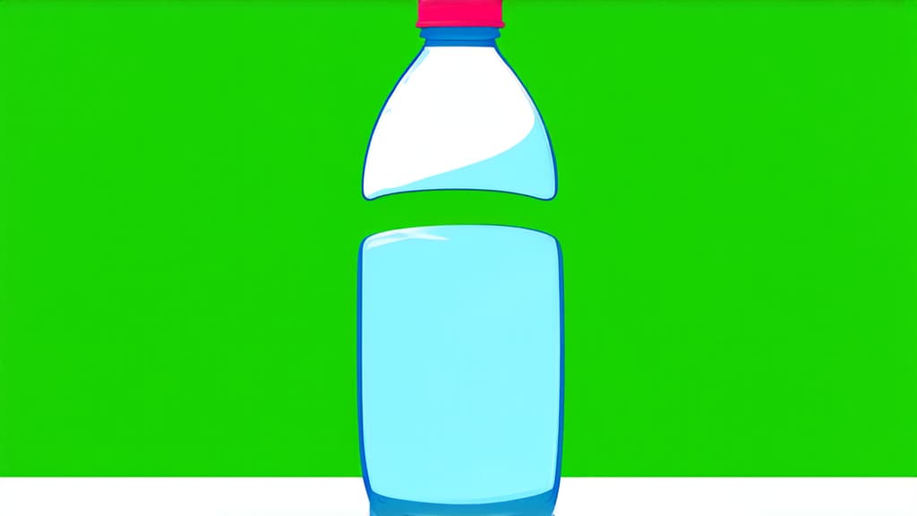  flat illustration, flaticon, (illustration:1.15), bottle of water on green background, outline ar 16:9, [cory loftis, strobist, pascal campion :: 0.2]