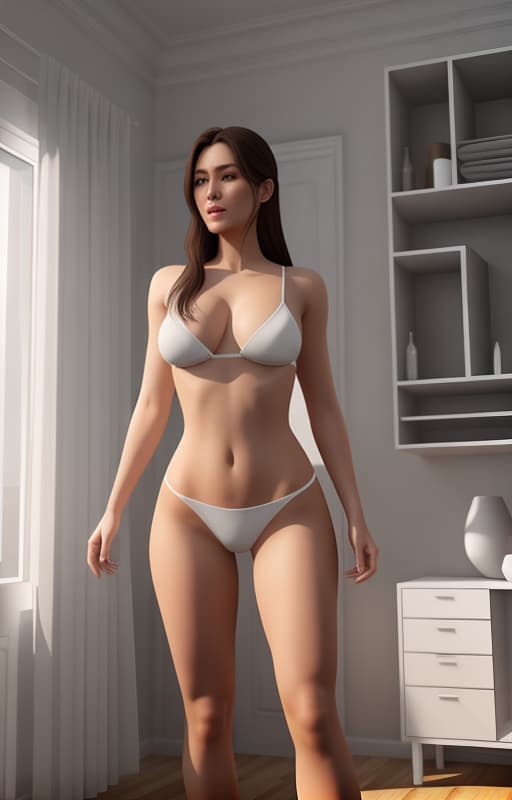  a young American room at home, Showing her body, white skin, brown hair, , full body, no clothes, highly detailed, s hyperrealistic, full body, detailed clothing, highly detailed, cinematic lighting, stunningly beautiful, intricate, sharp focus, f/1. 8, 85mm, (centered image composition), (professionally color graded), ((bright soft diffused light)), volumetric fog, trending on instagram, trending on tumblr, HDR 4K, 8K