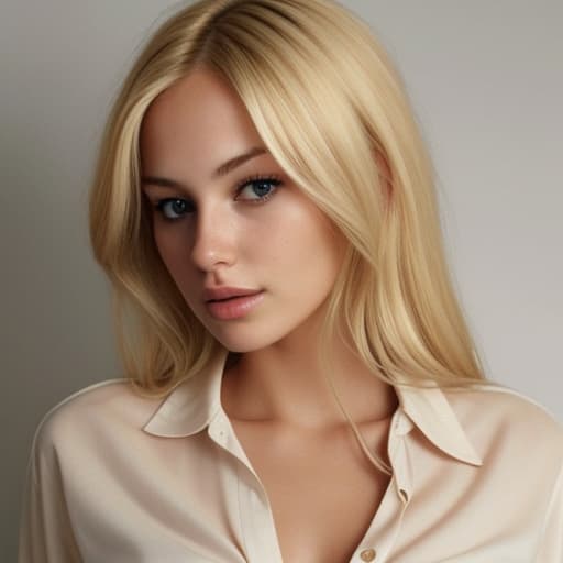  Blonde Woman with her shirt unbuttoned realistic