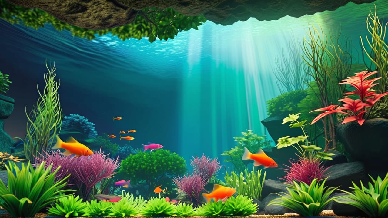  a serene aquarium scene featuring vibrant, colorful fish gliding through lush aquatic plants, surrounded by decorative rocks and soft, ambient lighting, showcasing a tranquil, low maintenance fishkeeping environment. hyperrealistic, full body, detailed clothing, highly detailed, cinematic lighting, stunningly beautiful, intricate, sharp focus, f/1. 8, 85mm, (centered image composition), (professionally color graded), ((bright soft diffused light)), volumetric fog, trending on instagram, trending on tumblr, HDR 4K, 8K