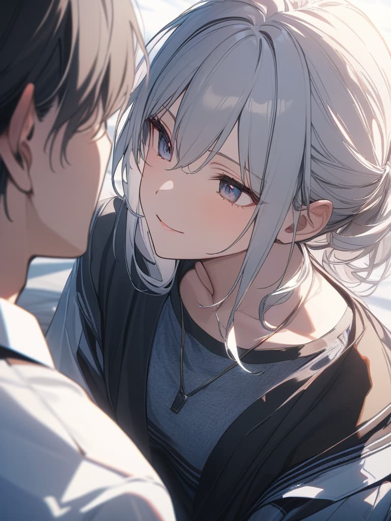  couple, white hair, facing each other, masterpiece, best quality,8k,ultra detailed,high resolution,an extremely delicate and beautiful,hyper detail