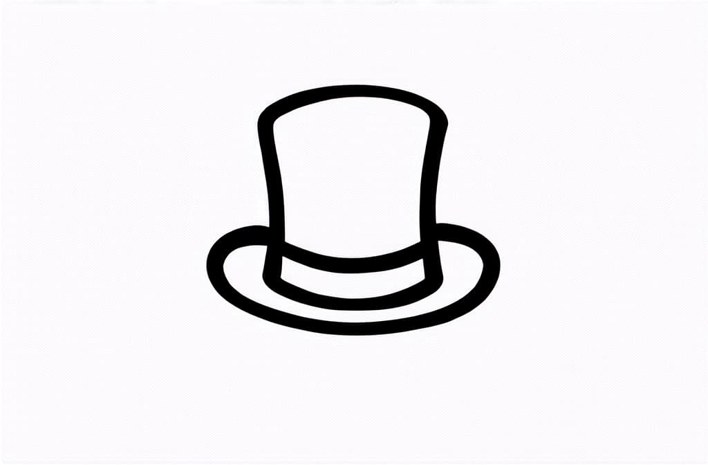  contour, very simple image in one unbroken black ink line, single line of tophat, engraving illustration, icon isolated on white background ar 3:2 using a single continuous black line ink brushon white background, drawing should be created without lifting the pen, recognizable features of tophat, engraving illustration, icon isolated on white background ar 3:2 in one unbroken line