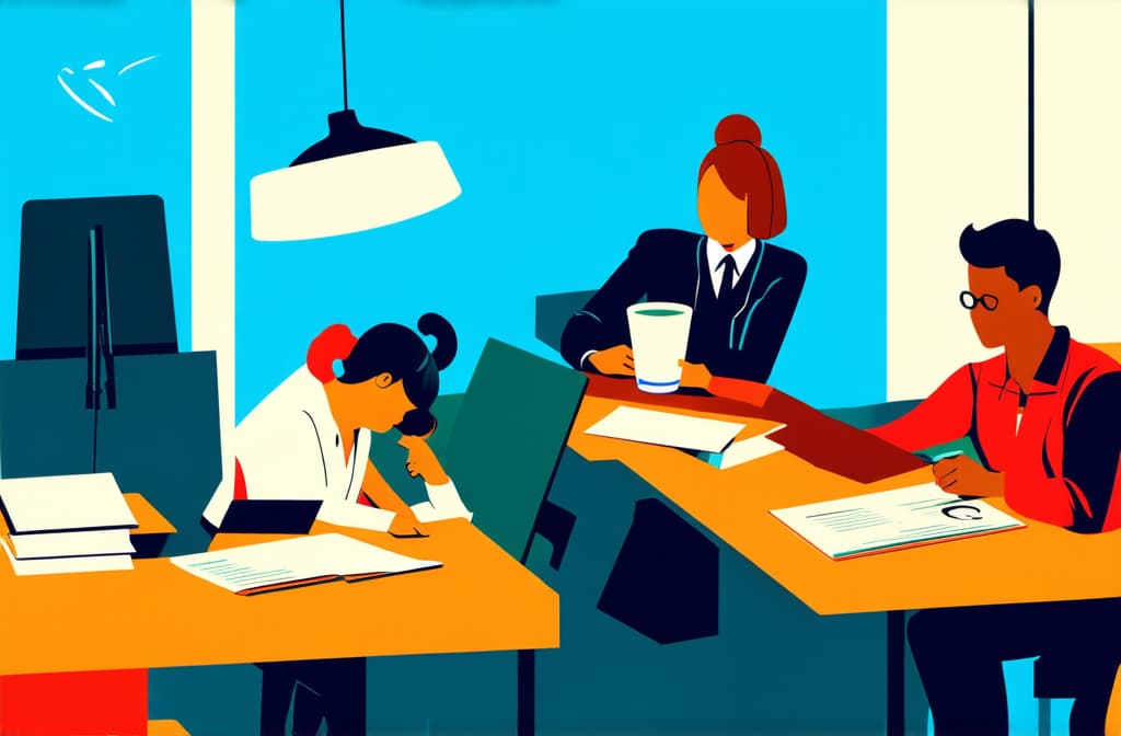  people working in office. business illustration representing busy life ar 3:2 {prompt}, maximum details