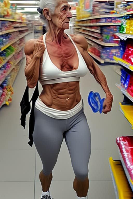  cute muscular old italian girl with her hair in a bun and wearing gles with soft supple s and ripped abs and muscular legs and a on piercing shopping in walmart