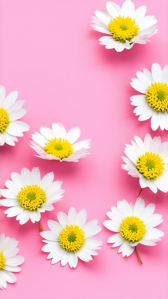  template white flowers with yellow stamens placed on a pink background. ar 9:16 {prompt}, maximum details