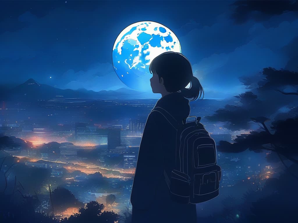  night, moon, girl, scenery