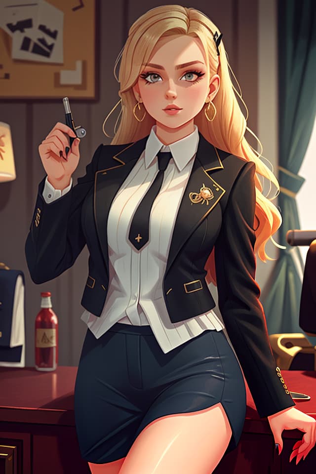  a blonde russian girl and is a mafia boss lady in her 20s, hq, hightly detailed, 4k