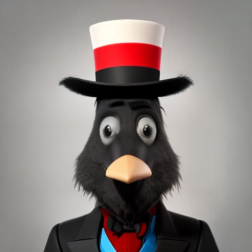 redshift style Draw me a side on full body view of a cartoon crow wearing a top hat sporting the Union Jack and smoking a cigar in his beak