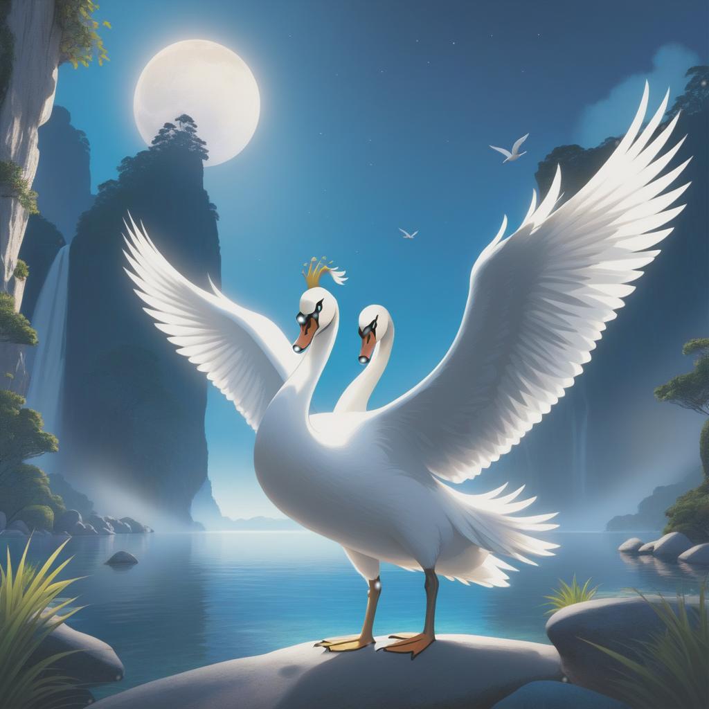  anime simple strokes show the swan flying in the blue sky, full of vitality. the wings are 37 in outline, and there are some decorations around it. there is only one swan hyperrealistic, full body, detailed clothing, highly detailed, cinematic lighting, stunningly beautiful, intricate, sharp focus, f/1. 8, 85mm, (centered image composition), (professionally color graded), ((bright soft diffused light)), volumetric fog, trending on instagram, trending on tumblr, HDR 4K, 8K