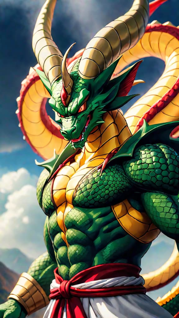  anime art of shenron showing his vast powers but with a subtle hint of limitation. hyperrealistic, full body, detailed clothing, highly detailed, cinematic lighting, stunningly beautiful, intricate, sharp focus, f/1. 8, 85mm, (centered image composition), (professionally color graded), ((bright soft diffused light)), volumetric fog, trending on instagram, trending on tumblr, HDR 4K, 8K