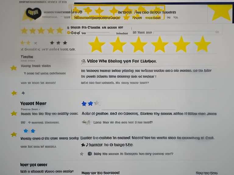  a beautiful young woman leaves a review on a website in the form of five yellow stars