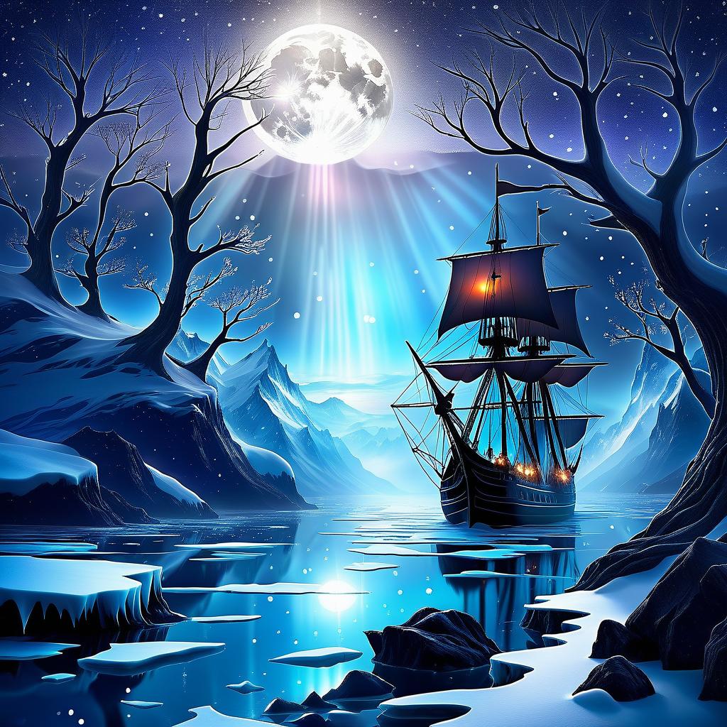  dreamscape we're sailing on an ice floe, like a brigantine on the grey, rugged the seas and all through the night star bears shining their light ♪ to ships far away ♪ . surreal, ethereal, dreamy, mysterious, fantasy, highly detailed