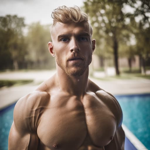 portrait+ style Russian LGBT queer fitness trainer blonde hunk dilf dude face