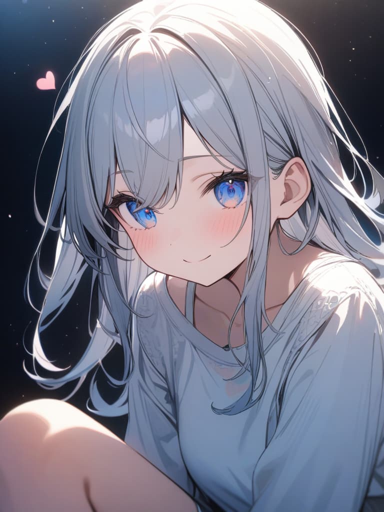  heart, smile, girl, loli, permanent, jump, silver hair, light blue eyes, masterpiece, best quality,8k,ultra detailed,high resolution,an extremely delicate and beautiful,hyper detail