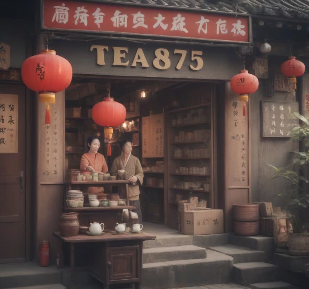  chine town, tea shop, text “tea875”, epic foto, 4k