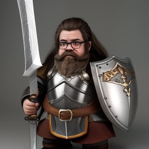  dwarf in armor with sword and shield with glasses