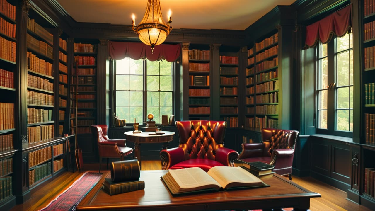  a vintage library filled with leather bound books, an antique globe, a quill pen resting on parchment, and a dimly lit reading nook, evoking the rich tapestry of historical narratives and eras through time. hyperrealistic, full body, detailed clothing, highly detailed, cinematic lighting, stunningly beautiful, intricate, sharp focus, f/1. 8, 85mm, (centered image composition), (professionally color graded), ((bright soft diffused light)), volumetric fog, trending on instagram, trending on tumblr, HDR 4K, 8K