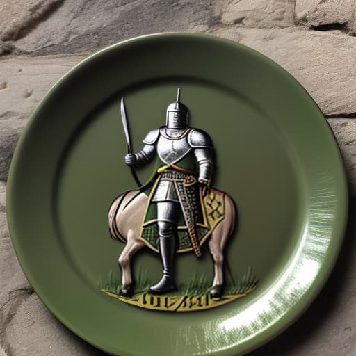  a medieval knight in green plates with the logo of uaz 3741 in a medieval castle