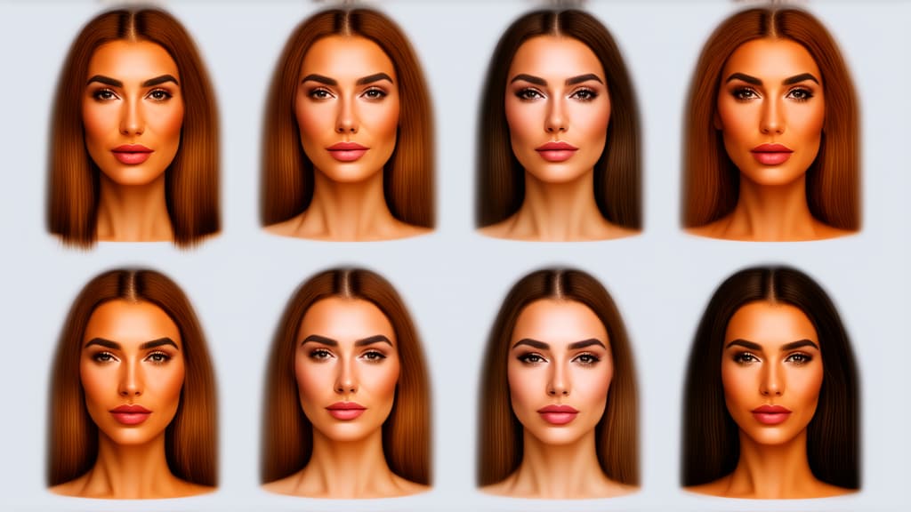  different beauty. set of different female heads on light background. different races and nationalities. ar 16:9, (natural skin texture), highly detailed face, depth of field, hyperrealism, soft light, muted colors